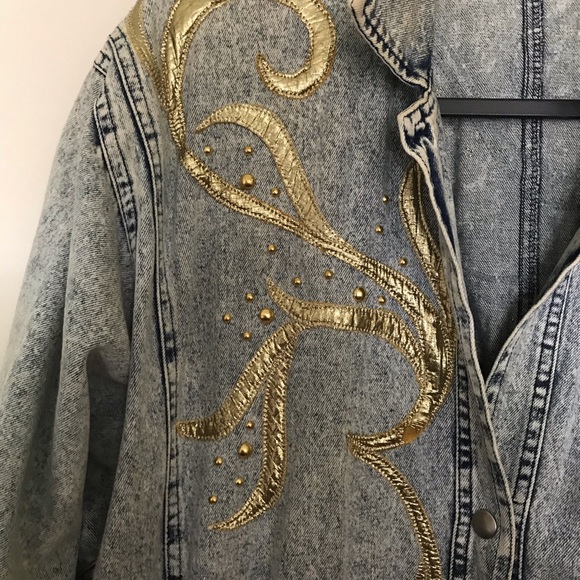 Vintage Gold Embellished Jean Duster Jacket - Picture 4 of 6